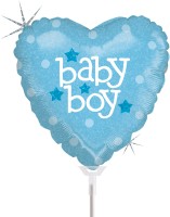 Betallic Folienballon Baby Heart Boy Holographic 23cm/9" luftgefüllt mit Stab  Betallic Folienballon Baby Heart Boy Holographic 23cm/9" luftgefüllt mit Stab