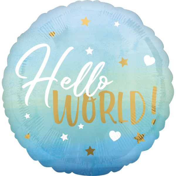 Anagram Folienballon Rund "Hello World" blue 45cm/18"