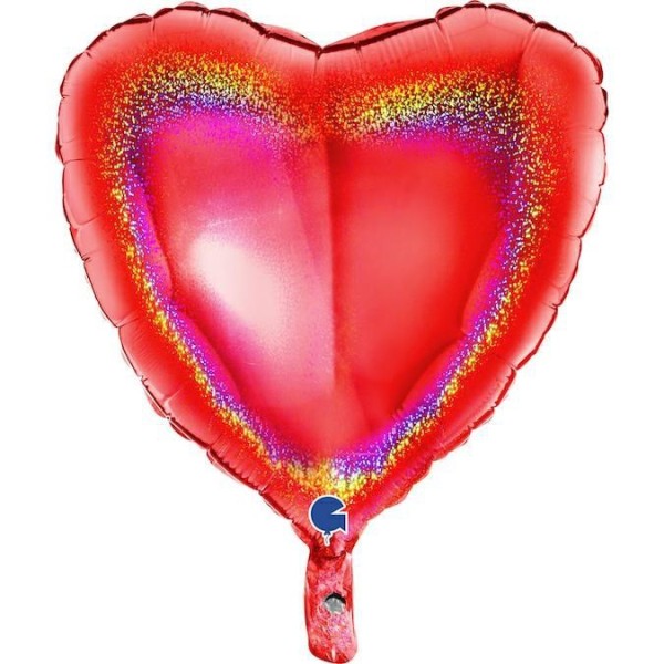 Grabo Folienballon Heart Glitter Holo Red 45cm/18" (unverpackt)