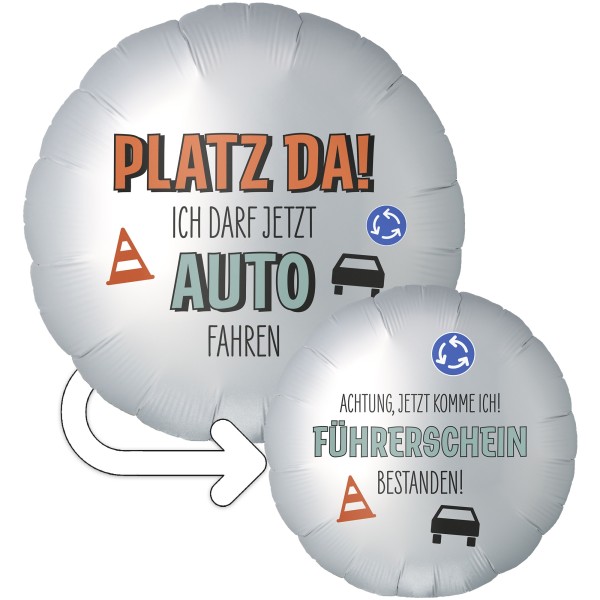 Goodtimes Folienballon Rund Satin Weiß mit "Führerschein" 2-Seitig 45cm/18" (unverpackt)