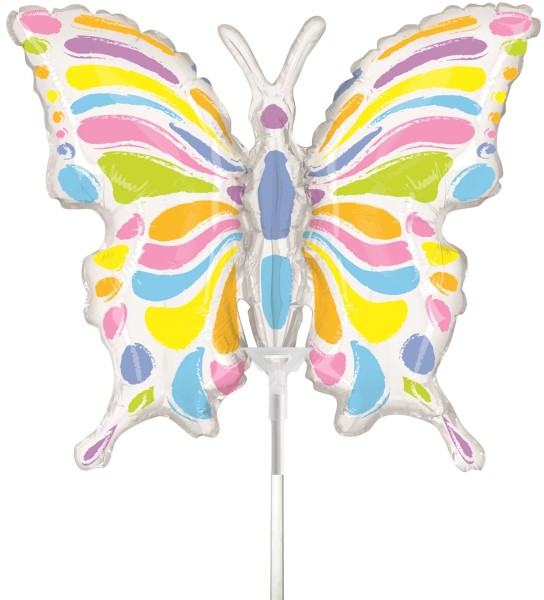 Betallic Folienballon Pastell Butterfly Mini 35cm/14" luftgefüllt mit Stab