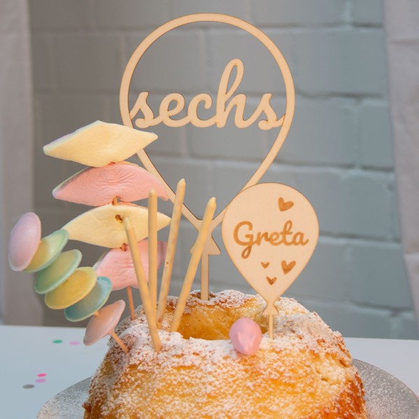 Goodtimes Cake Topper Ballon Herz Set Zahl 6 Holz