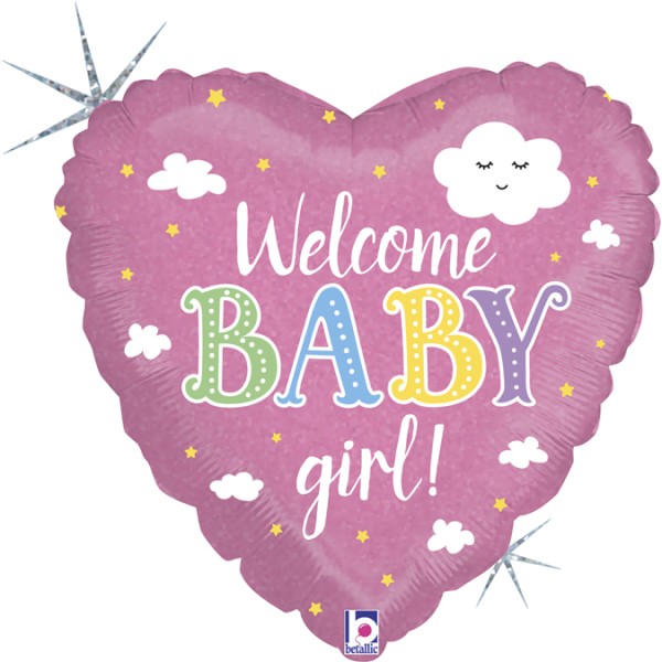 Betallic Folienballon Welcome Baby Girl Holo 45cm/18"