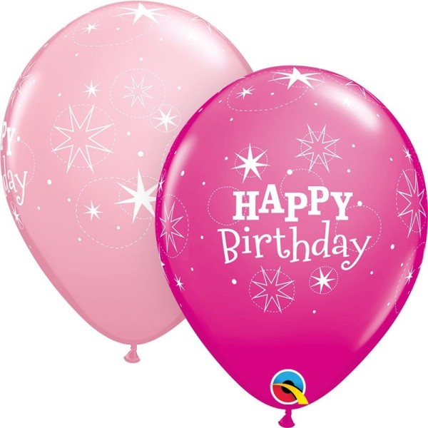 Qualatex Latexballon Birthday Sparkle Assorted Pink & Wild Berry 28cm/11" 25 Stück
