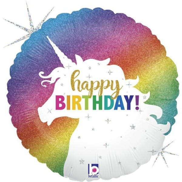 Betallic Folienballon Glitter Unicorn Birthday Holographic 23cm/9" (unverpackt)