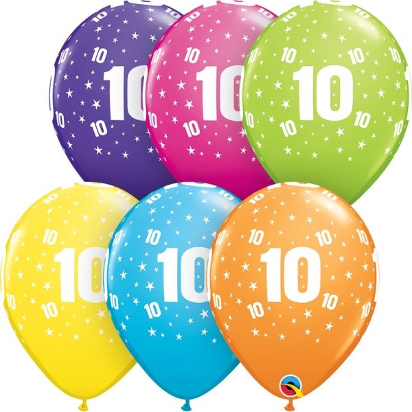 Qualatex Latexballon Stars 10-A-Round Tropical Assotment 28cm/11" 50 Stück