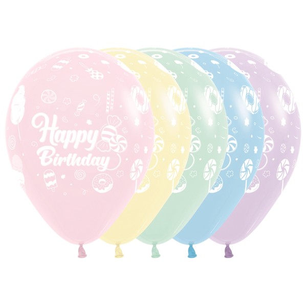 Sempertex Latexballon Happy Birthday Sweet Pastel Matte 30cm/12" 25 Stück