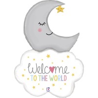 Betallic Folienballon Welcome To The World Mond mit Wolke 107cm/42"  Betallic Folienballon Welcome To The World Mond mit Wolke 107cm/42"
