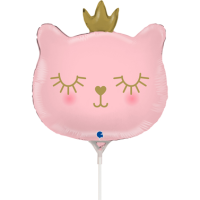 Grabo Folienballon Cat Princess Rosa Mini 35cm/14" luftgefüllt mit Stab  Grabo Folienballon Cat Princess Rosa Mini 35cm/14" luftgefüllt mit Stab