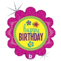 Betallic Folienballon Birthday Button Flowers Holographic 45cm/18"  Betallic Folienballon Birthday Button Flowers Holographic 45cm/18"