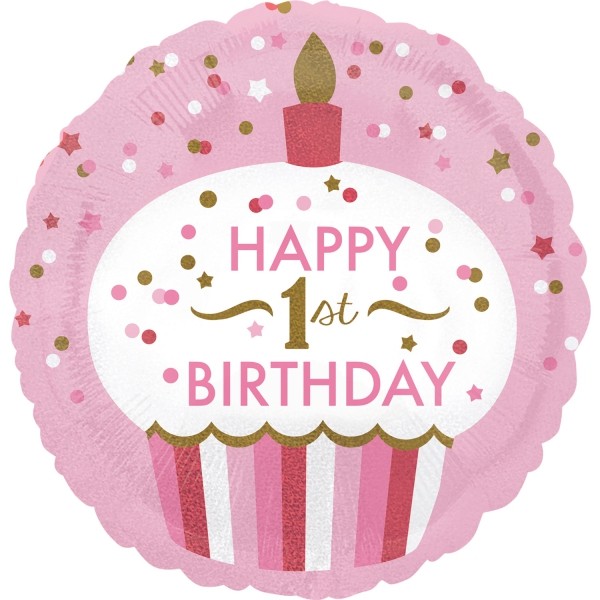 Anagram Folienballon "Cupcake - Happy 1st Birthday" Pink 43cm/18"