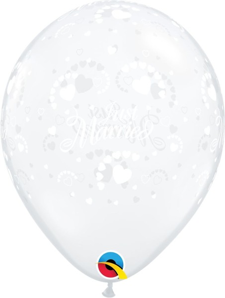 Qualatex Latexballon Just Married Hearts-A-Round 28cm/11" Diamond Clear 25 Stück