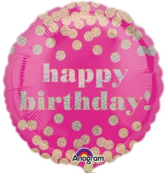 Anagram Folienballon goldene Punkte auf pink "Happy Birthday" 43cm/17"