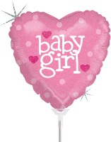 Betallic Folienballon Baby Heart Girl Holographic 23cm/9" luftgefüllt mit Stab  Betallic Folienballon Baby Heart Girl Holographic 23cm/9" luftgefüllt mit Stab