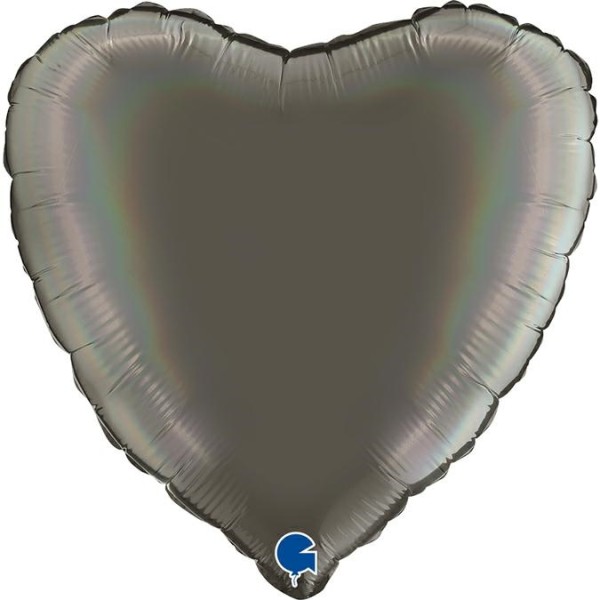 Grabo Folienballon Heart Rainbow Holo Platinum Grey 45cm/18" (unverpackt)