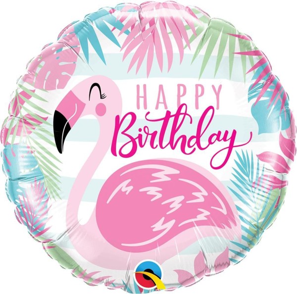 Qualatex Folienballon Rund Flamingo "Happy Birthday" 45cm/18"