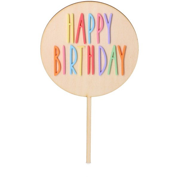 Goodtimes Cake Topper Happy Birthday Bunt 23cm x 13cm aus Holz & Acryl