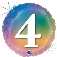 Grabo Folienballon mit Zahl 4 Regenbogen Rund 45cm/18"  Grabo Folienballon mit Zahl 4 Regenbogen Rund 45cm/18"