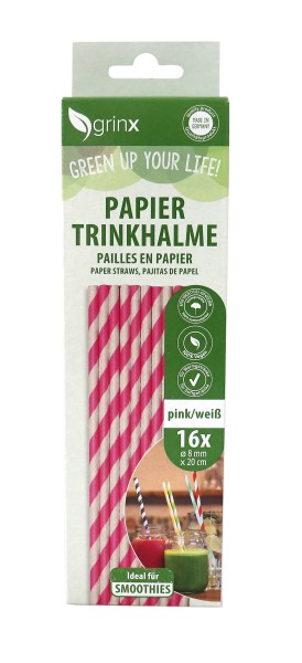 grinx Trinkhalm pink/weiß 20cm x 8mm 16 Stück