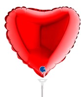 Betallic Folienballon Heart Red 23cm/9" luftgefüllt mit Stab  Betallic Folienballon Heart Red 23cm/9" luftgefüllt mit Stab
