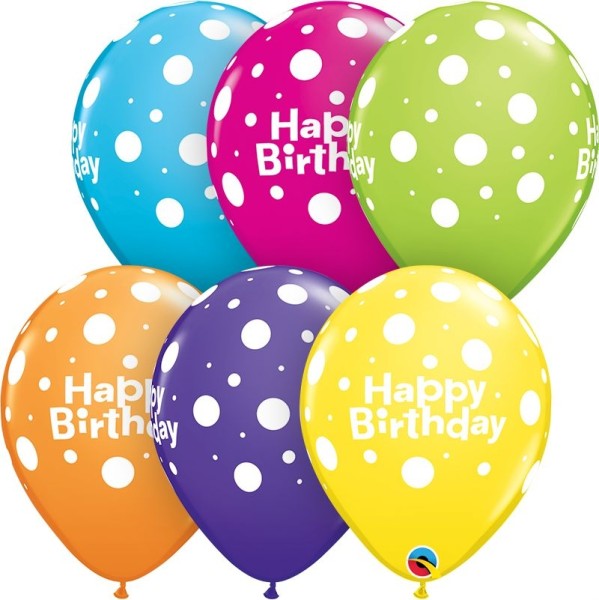 Qualatex Latexballon Birthday Big Polka Dots Tropocal Assortment 28cm/11" 25 Stück