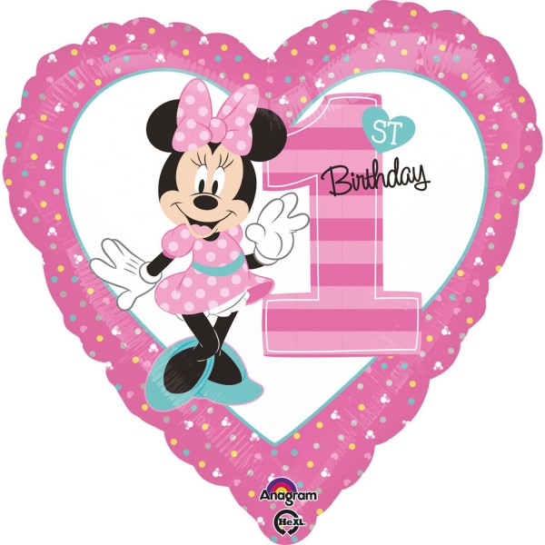 Anagram Folienballon Herz "1st Birthday" Disney Minnie Mouse 43cm/17"