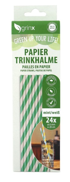 grinx Trinkhalm mint/weiß 20cm x 6mm 24 Stück