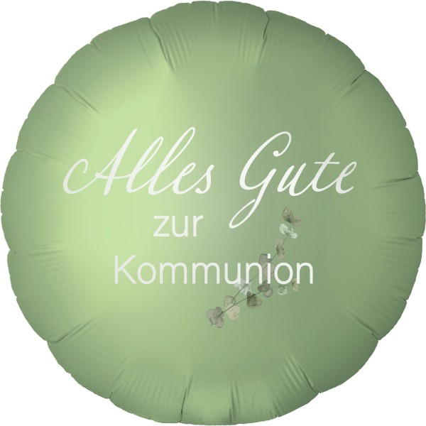 Goodtimes Folienballon Rund Satin Olive Green mit "Alles Gute zur Kommunion" 45cm/18" (unverpackt)