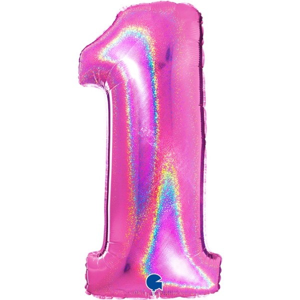 Grabo Folienballon Zahl 1 Glitter Holographic Fuxia 100cm/40"
