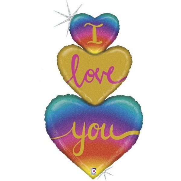Betallic Folienballon Rainbow Heart Love Trio 102cm/40"