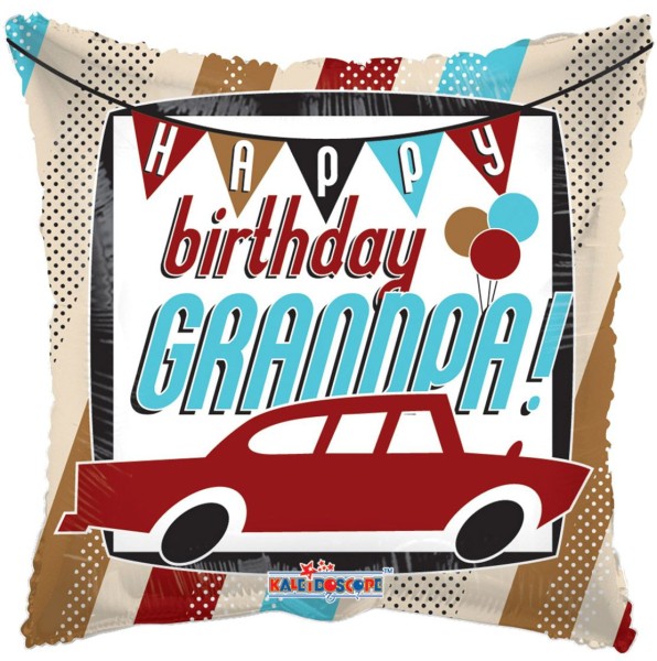Kaleidoscope Folienballon Happy Birthday Grandpa Car K-Light 43cm/17" (unverpackt)