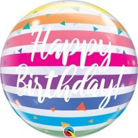 Qualatex Bubble Bday Bright Rainbow Stripes 55cm/22"  Qualatex Bubble Bday Bright Rainbow Stripes 55cm/22"