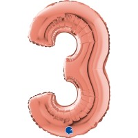 Grabo Folienballon Zahl 3 Roségold 66cm/26"  Grabo Folienballon Zahl 3 Roségold 66cm/26"