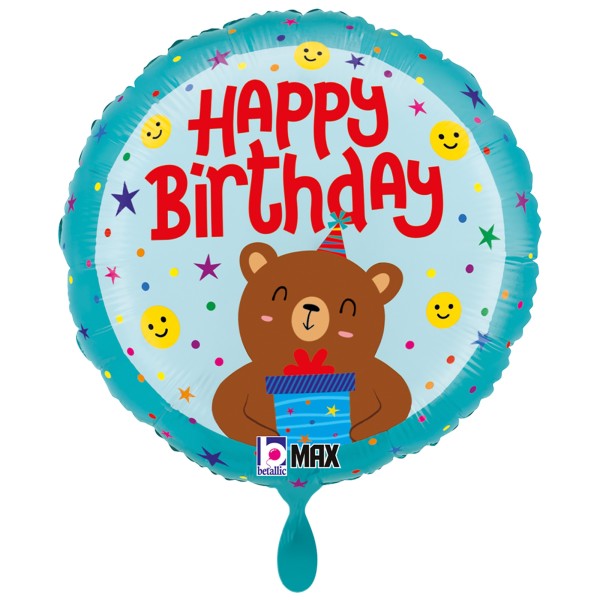 Betallic Folienballon Birthday Smiley Bear 45cm/18"