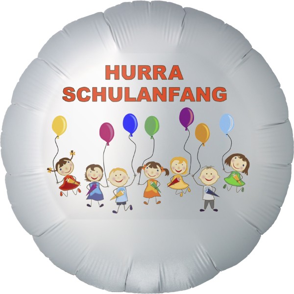 Goodtimes Folienballon Rund Satin Weiß mit "Hurra Schulanfang" 45cm/18" (unverpackt)