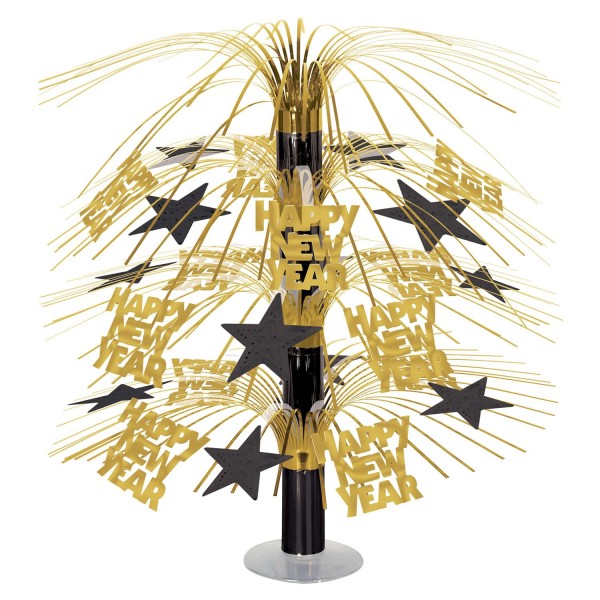 Beistle Silvester-Kaskade Centerpiece "Happy New Year" Schwarz & Gold