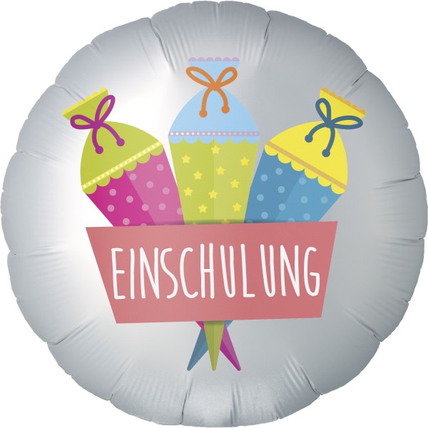 Goodtimes Folienballon Rund Satin Weiß mit "Einschulung" 45cm/18" (unverpackt)