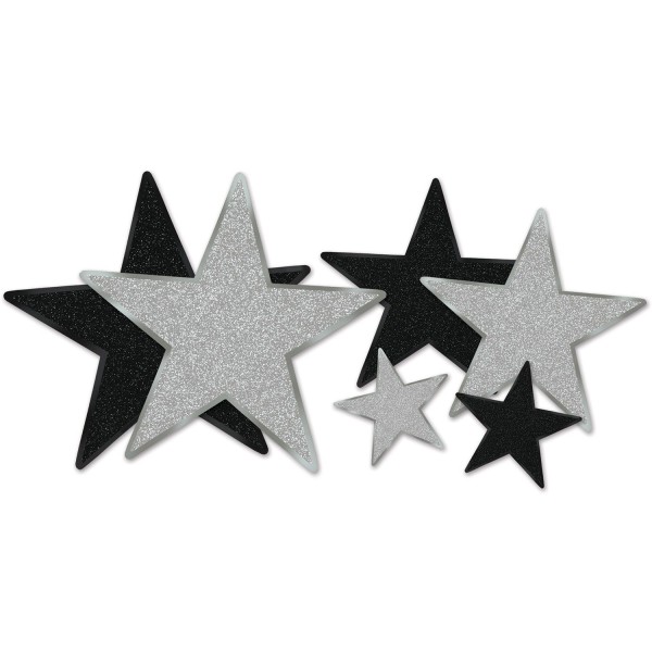 Beistle Dekoset Glimmer-Sterne Schwarz & Silber 6 Stück