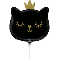 Grabo Folienballon Cat Princess Black Mini 35cm/14" luftgefüllt mit Stab  Grabo Folienballon Cat Princess Black Mini 35cm/14" luftgefüllt mit Stab
