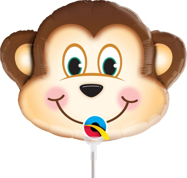 Qualatex Folienballon Mischievous Monkey 35cm/14" luftgefüllt mit Stab