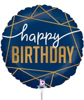 Betallic Folienballon Navy Birthday 23cm/9" luftgefüllt mit Stab  Betallic Folienballon Navy Birthday 23cm/9" luftgefüllt mit Stab