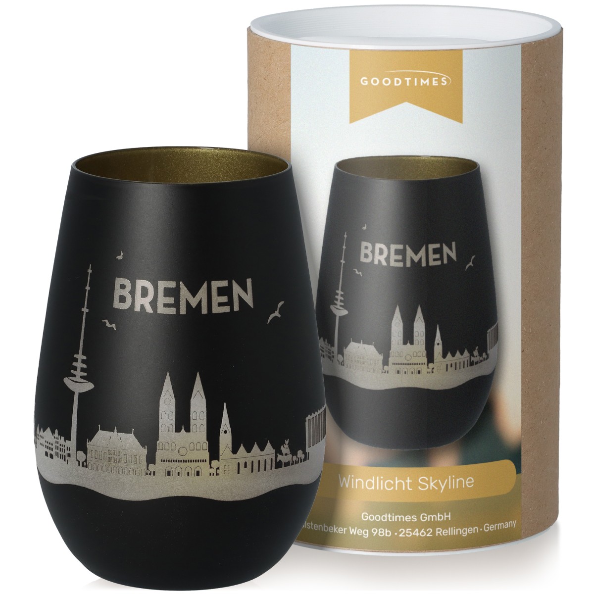 Goodtimes Windlicht Föhr Skyline – Graviertes Glas, Weiß & Silber, 12 Cm Hoch, 465 Ml