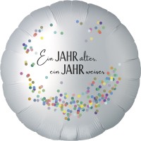 Goodtimes Folienballon Rund Satin Weiß mit "Ein Jahr älter, ein Jahr weiser" 45cm/18" (unverpackt)  Goodtimes Folienballon Rund Satin Weiß mit "Ein Jahr älter, ein Jahr weiser" 45cm/18" (unverpackt)