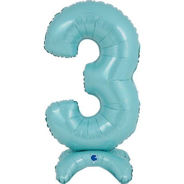 Grabo Folienballon Zahl 3 Pastel Blue standups 64cm/25"