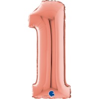 Grabo Folienballon Zahl 1 Roségold 66cm/26"  Grabo Folienballon Zahl 1 Roségold 66cm/26"