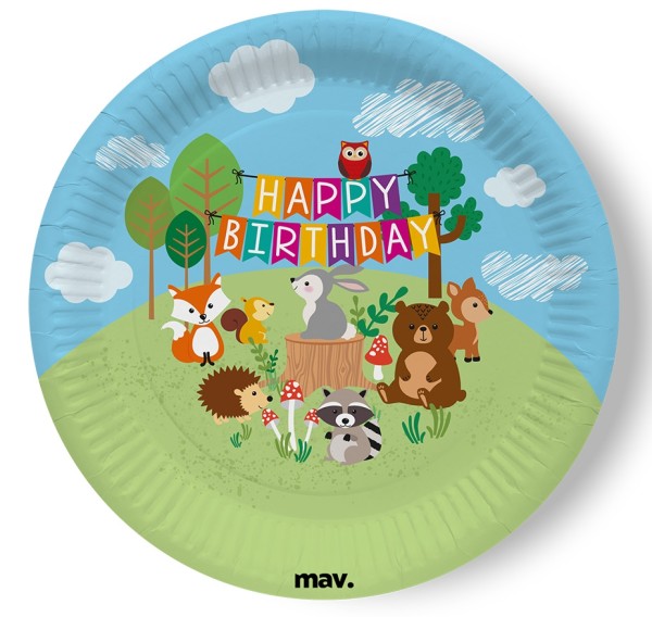 Maverick Pappteller "Happy Birthday" Woodland 23cm, 8 Stück