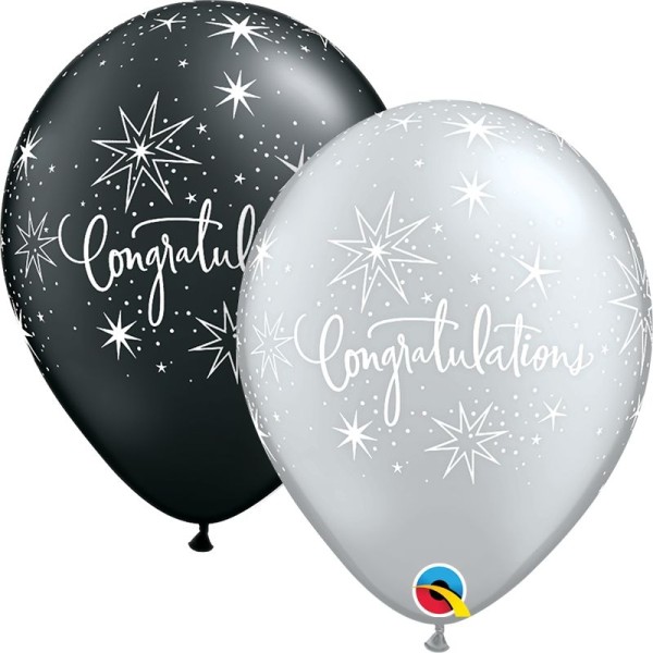 Qualatex Latexballon Congratulations Elegant Silver & Onyx Black 28cm/11" 25 Stück