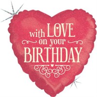 Betallic Folienballon With Love on your Birthday Holographic 45cm/18"  Betallic Folienballon With Love on your Birthday Holographic 45cm/18"