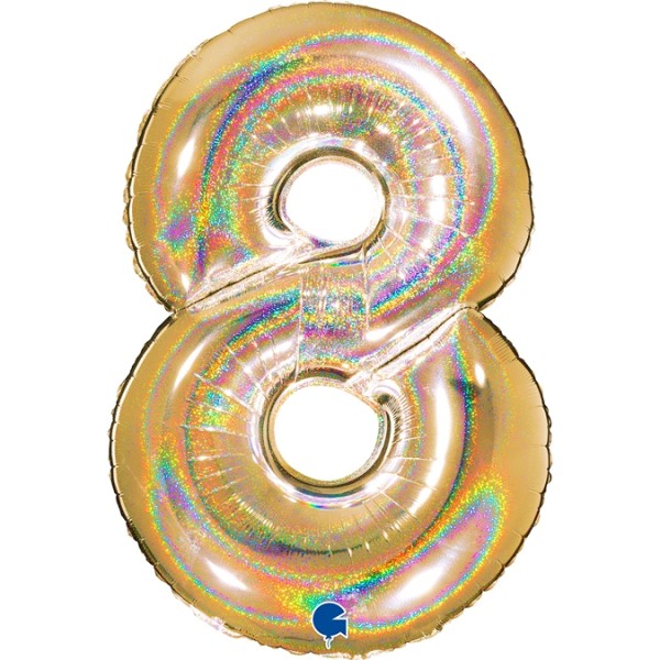 Grabo Folienballon Zahl 8 Glitter Holographic Gold 100cm/40"