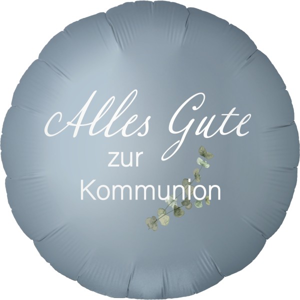 Goodtimes Folienballon Rund Satin Luxe Steel Blue mit "Alles Gute zur Kommunion" 45cm/18" (unverpackt)